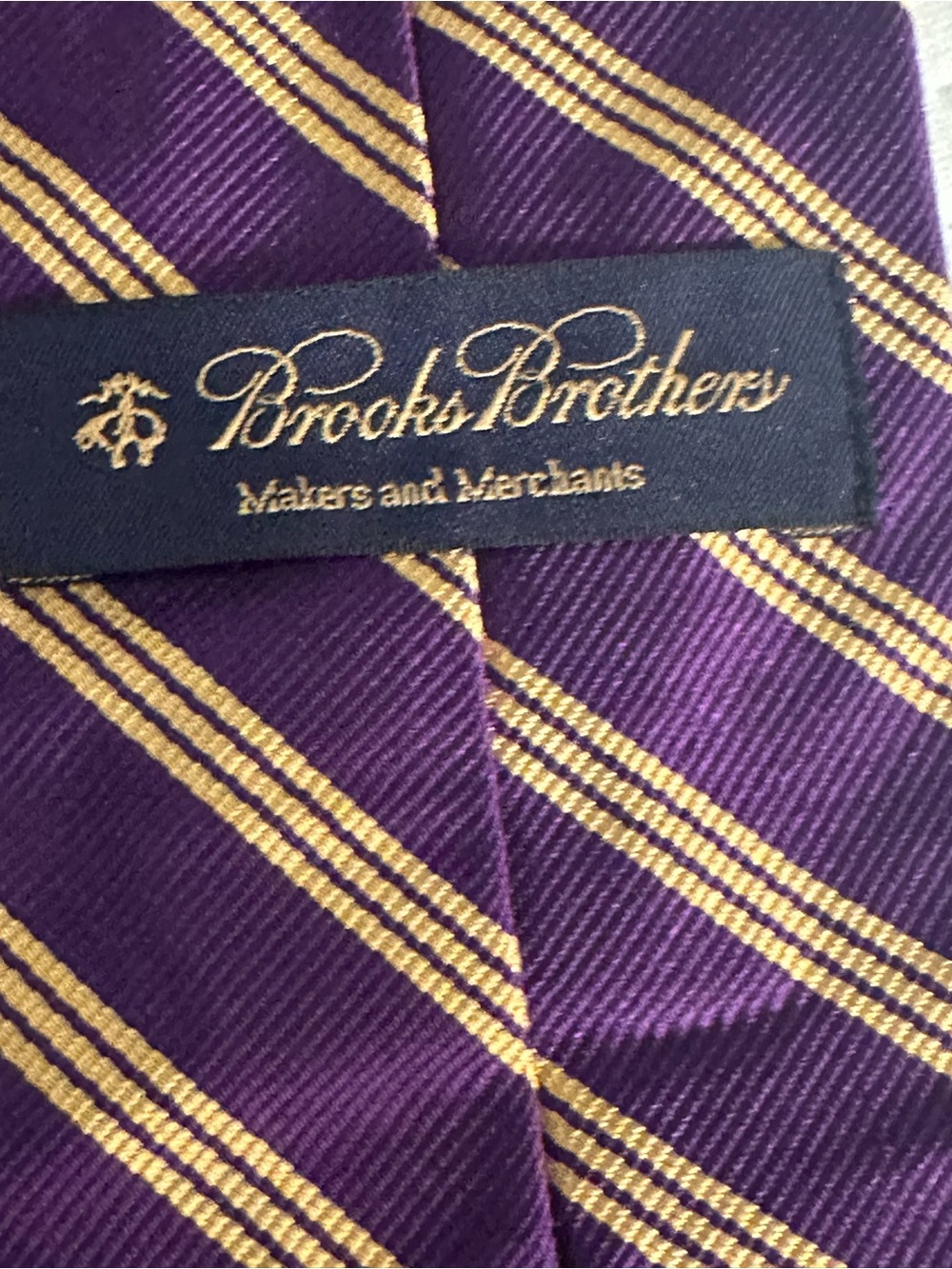 Brooks Brothers Purple and Gold Diagonal Stripe Silk Tie